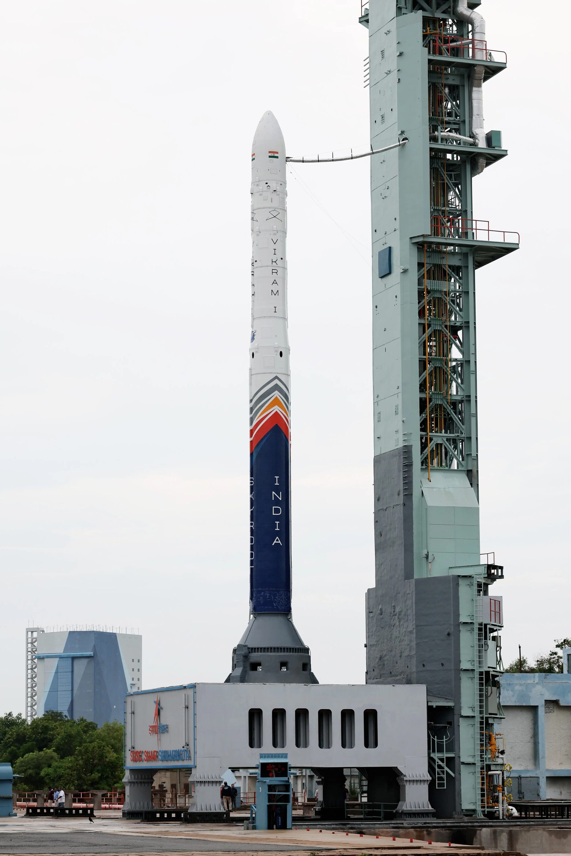 Vikram-1 vertical on the First Launch Pad at SDSC SHAR